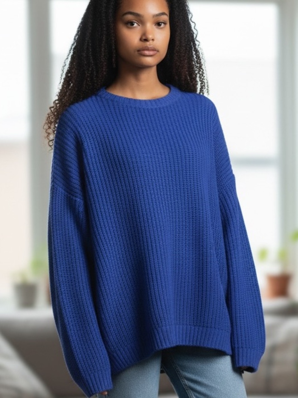 ASOS Royal Blue Ribbed Crew Neck Sweater